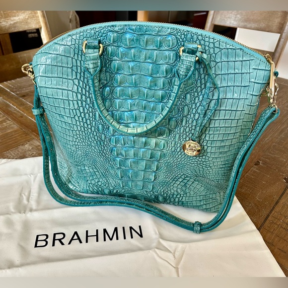 NEW Large Teal Satchel Brahmin Croc Leather Bag - Picture 1 of 16